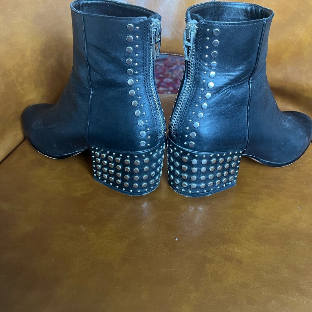 Studded Black Leather Ankle Boots